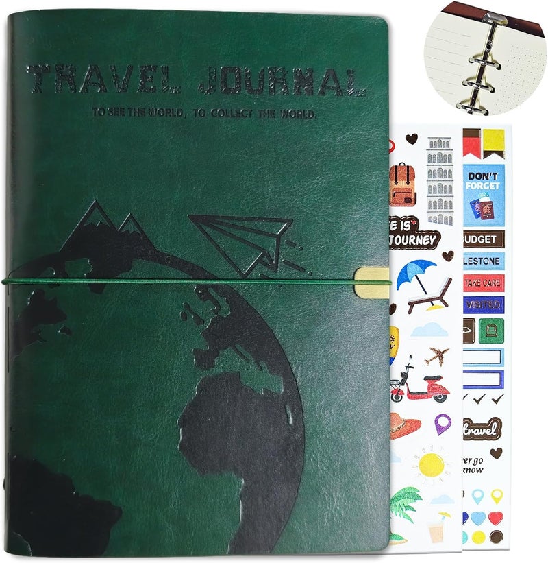 GoShambar Travel Journal for Women Men, Leather Travel Scrapbook Notebook & Adventure Book Travel Planner Memory Diary, Travel Gifts (Green) - Image 1